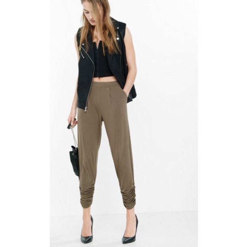 Express Ruched Ankle Pants Olive